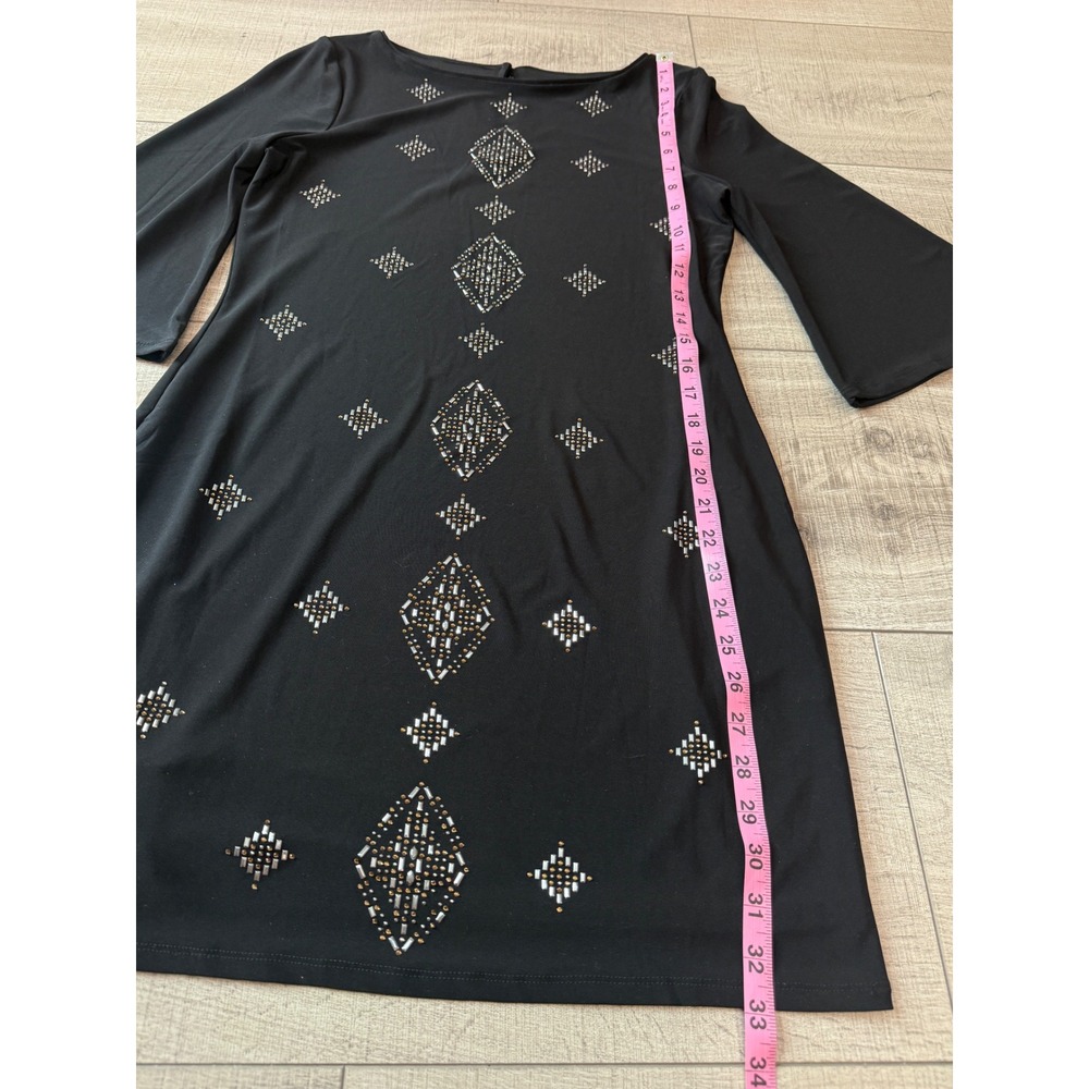 White House Black Market Black Studded Sheath Dress Petite Small SP Bell Sleeve - Picture 7 of 9